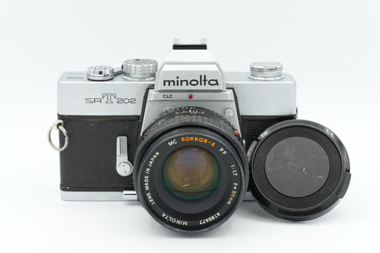 * USED * Minolta SRT202 SLR Film Camera w/ MC ROKKOR-X PF 50mm f/1.7 Lens