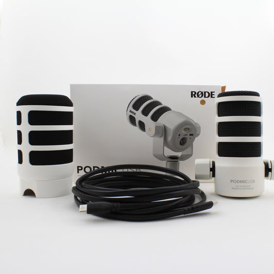 * OPEN BOX FAIR * RODE PodMic USB and XLR Dynamic Broadcast Microphone (White)