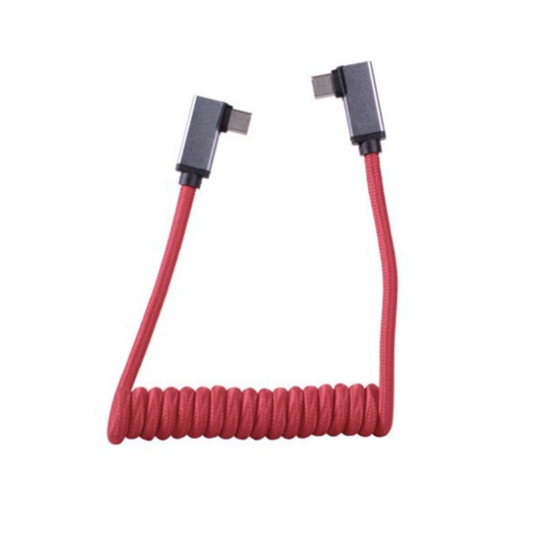 1SV Coiled USB-C Right Angle Cable - 12-24" (Red)