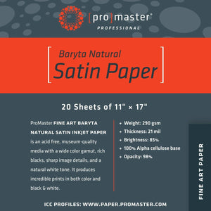 ProMaster Fine Art Baryta Natural Satin Inkjet Photo Paper - 11''x17'' - 20 Sheets at PROCAM | procam.com