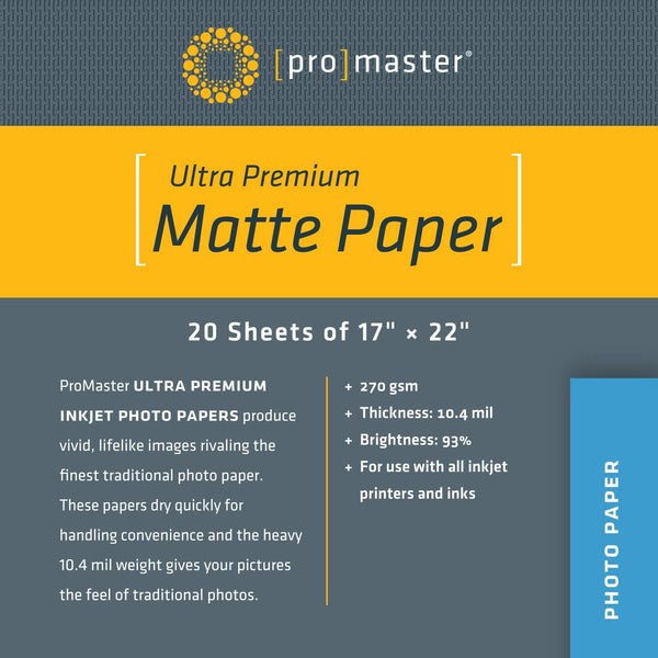 ProMaster Ultra Premium Matte Inkjet Photo Paper - 17''x22'' - 20 Sheets | PROCAM