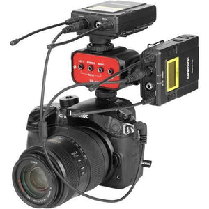 Saramonic SR-C2004 Dual Locking 3.5mm to Right-Angle 3.5mm Output Y-Cable for Two Wireless Receivers (13") at PROCAM | procam.com