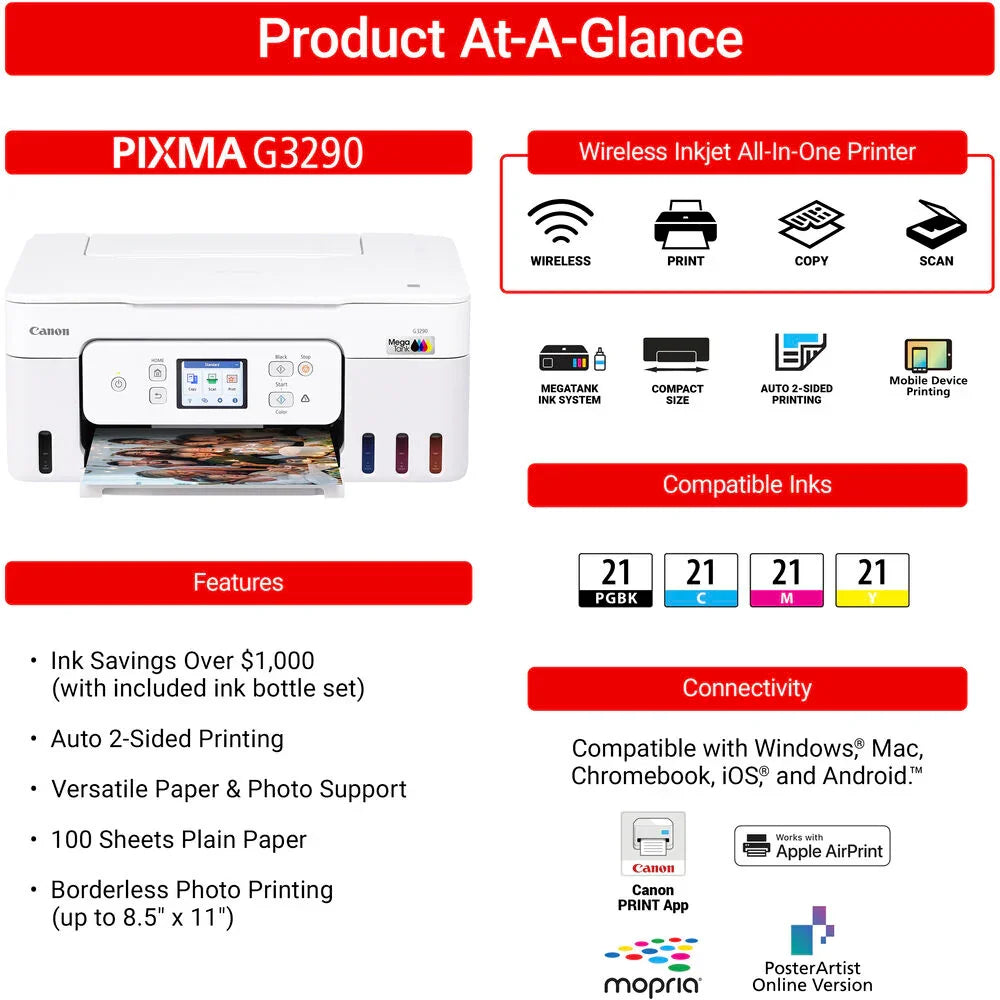 Canon PIXMA G3290 Wireless MegaTank All-in-One Printer at PROCAM | procam.com