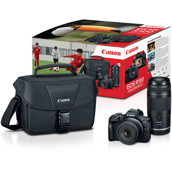 Canon EOS R100 Digital Camera with RF-S 18-45mm f/4.5-6.3 IS STM Lens and  RF 75-300mm f/4-5.6 Lens - Double Zoom Lens Kit