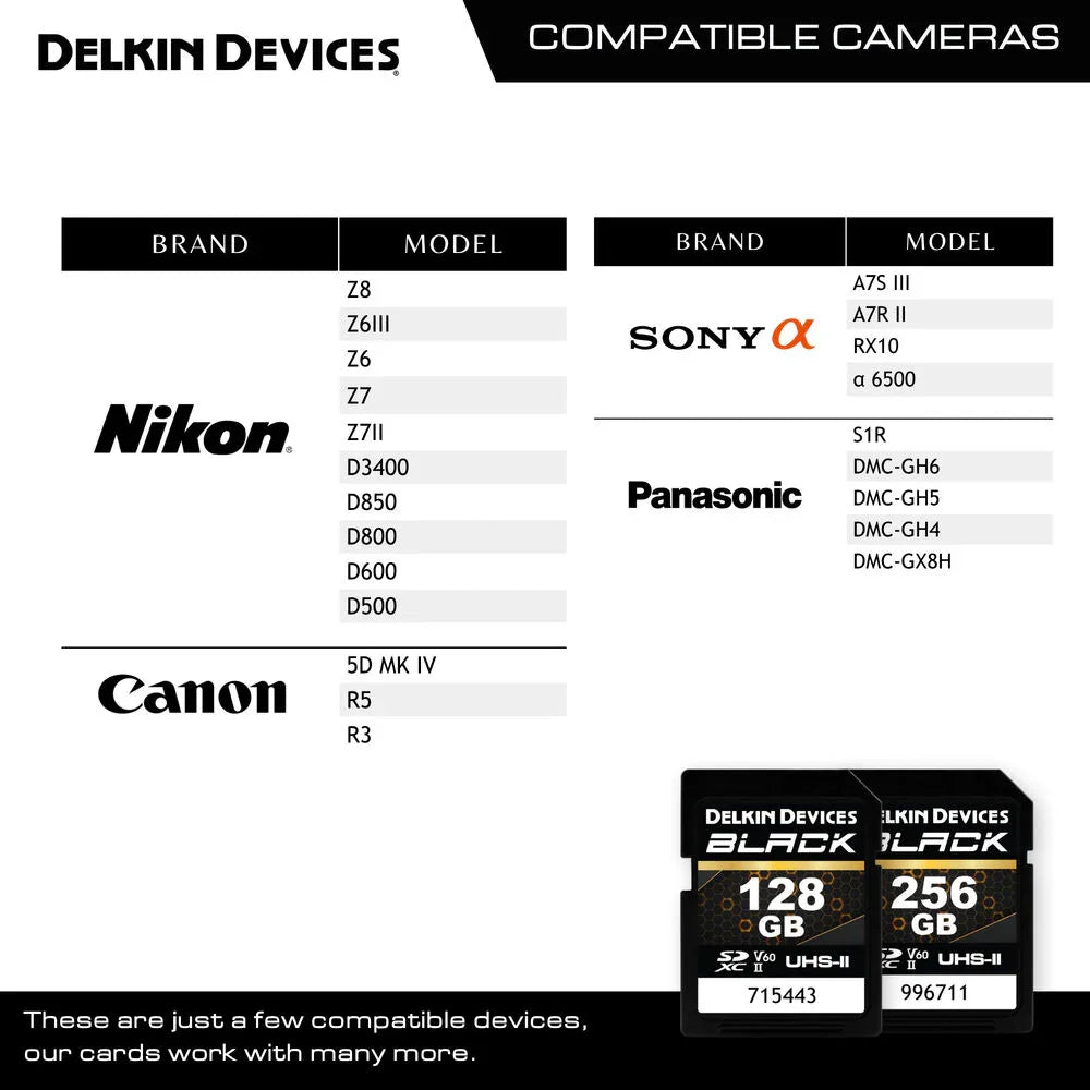 Delkin Devices BLACK UHS-II V60 SDXC Memory Card - 128GB at PROCAM | procam.com