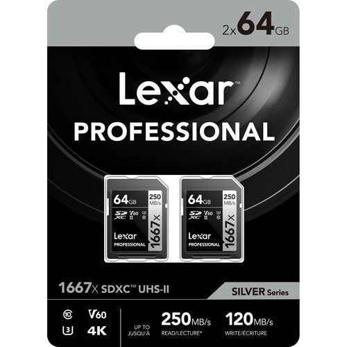 Lexar Professional 1667x UHS-II SDXC Memory Card - 64GB (2-Pack)