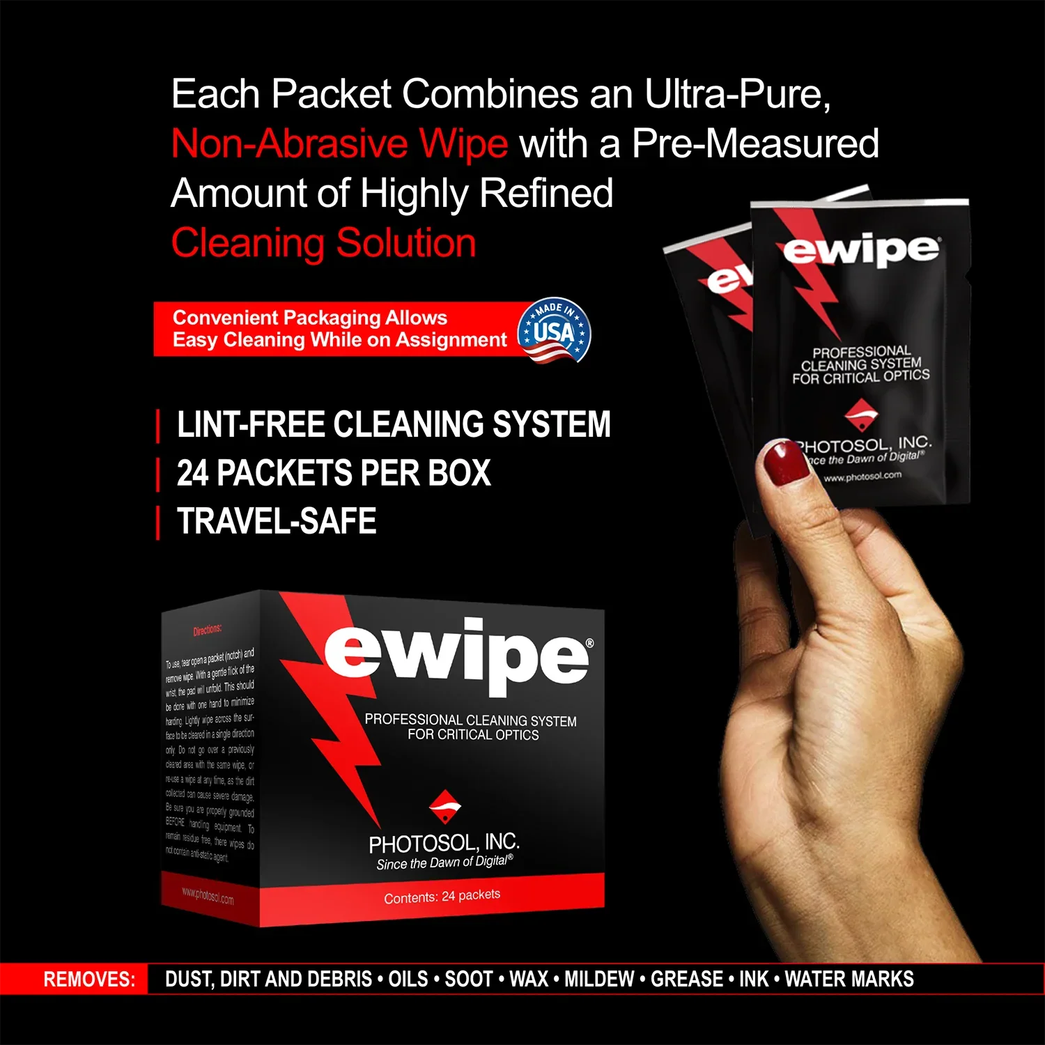 Photographic Solutions E-Wipe Pre-Moistened Optic Pads (24-Pack) at PROCAM | procam.com