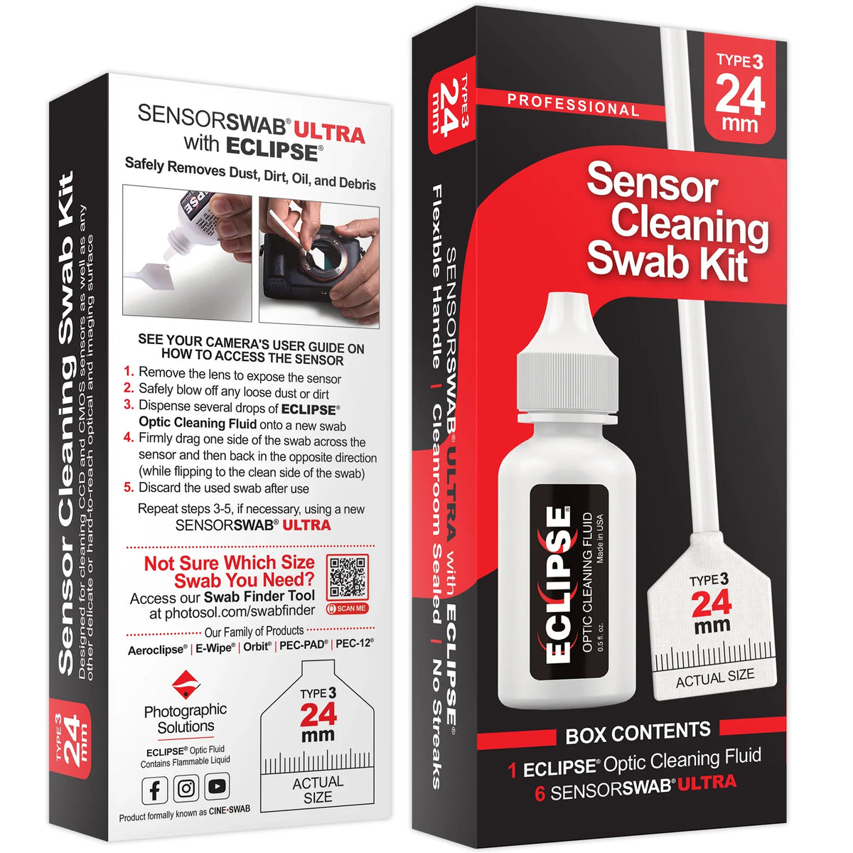Photographic Solutions Sensor Cleaning Swab Kit (6 x 24mm Type 3 Swabs, Eclipse Solution) - For Full-Frame Sensors at PROCAM | procam.com