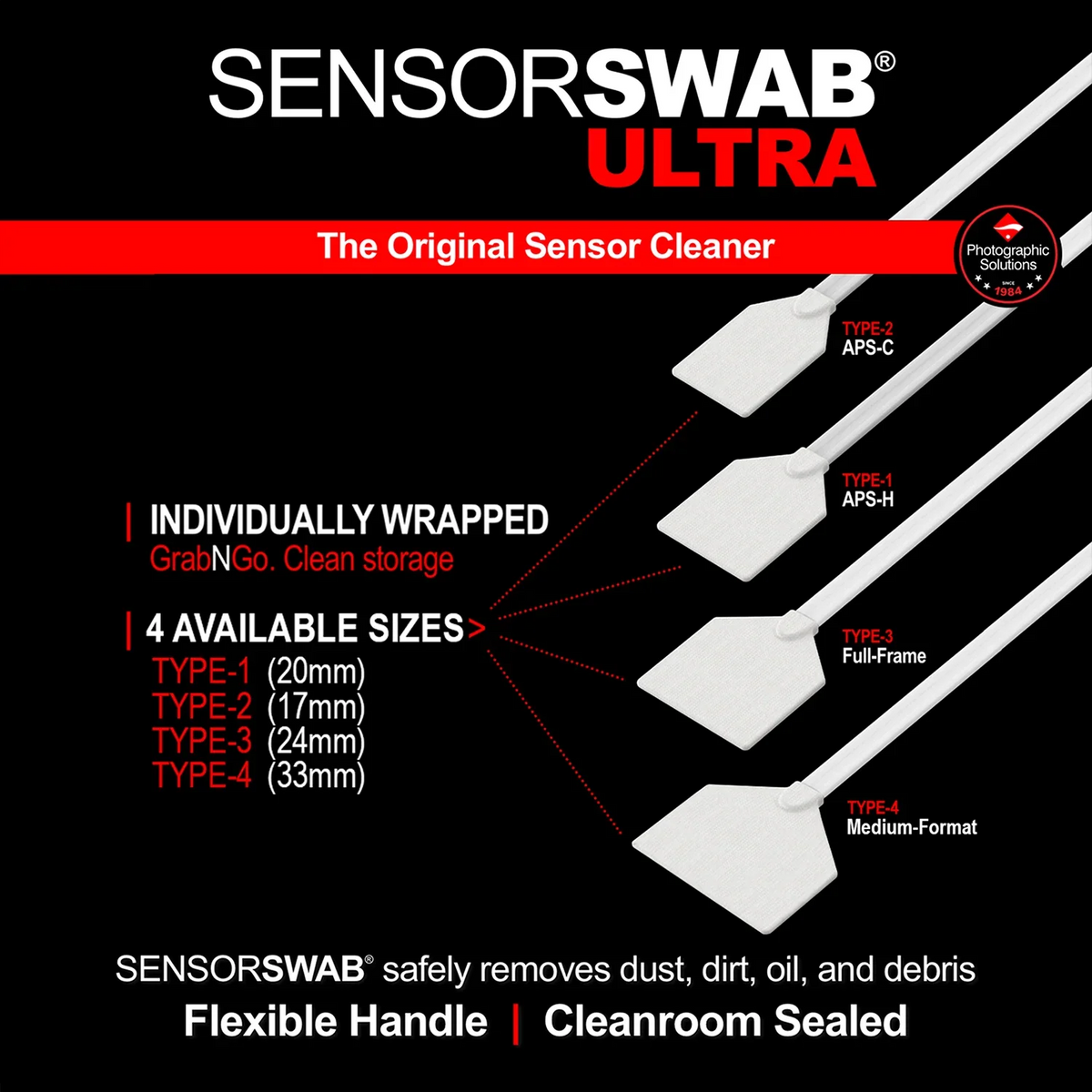 Photographic Solutions Sensor Cleaning Swab Kit (6 x 24mm Type 3 Swabs, Eclipse Solution) - For Full-Frame Sensors at PROCAM | procam.com