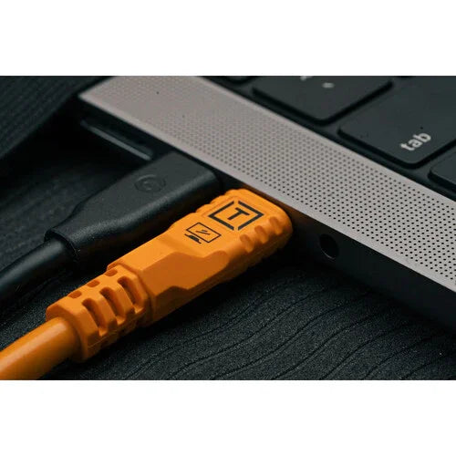 Tether Tools TetherPro Optima USB-C to Right Angle USB-C Cable - 15' (Orange) at PROCAM | procam.com