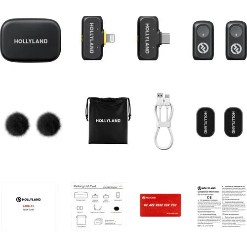 Hollyland LARK A1 Combo 2-Person Wireless Microphone System with USB-C and Lightning Connectors for Mobile Devices (Space Gray, 2.4 GHz) at PROCAM | procam.com