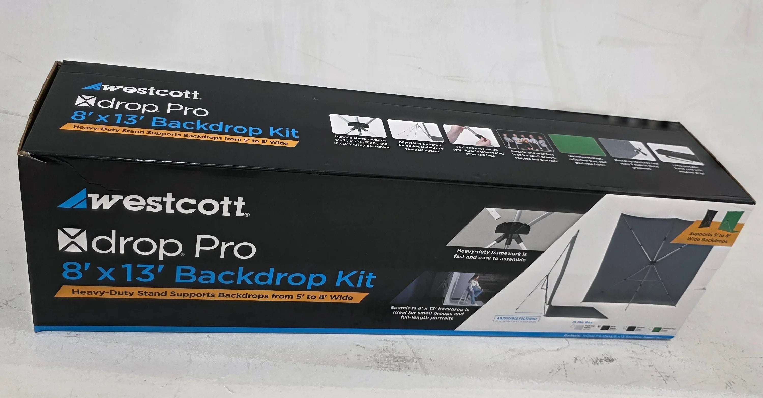 * OPEN BOX EXCELLENT * Westcott X-Drop Pro Fabric Backdrop Sweep Kit (Rich Black, 8 x 13') at PROCAM | procam.com