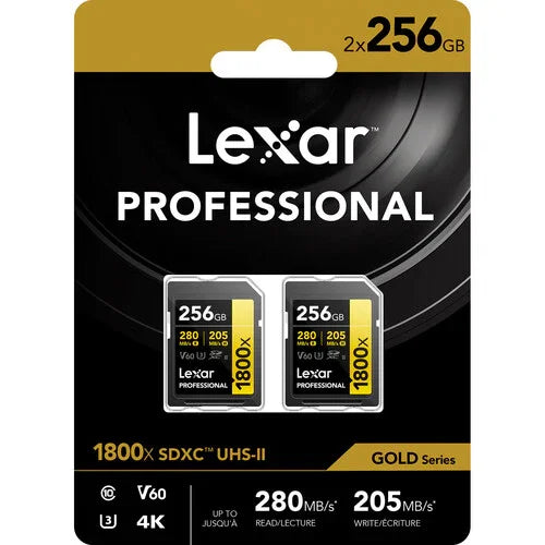 Lexar Professional 1800x UHS-II SDXC Memory Card (GOLD Series) - 256GB (2-Pack) at PROCAM | procam.com
