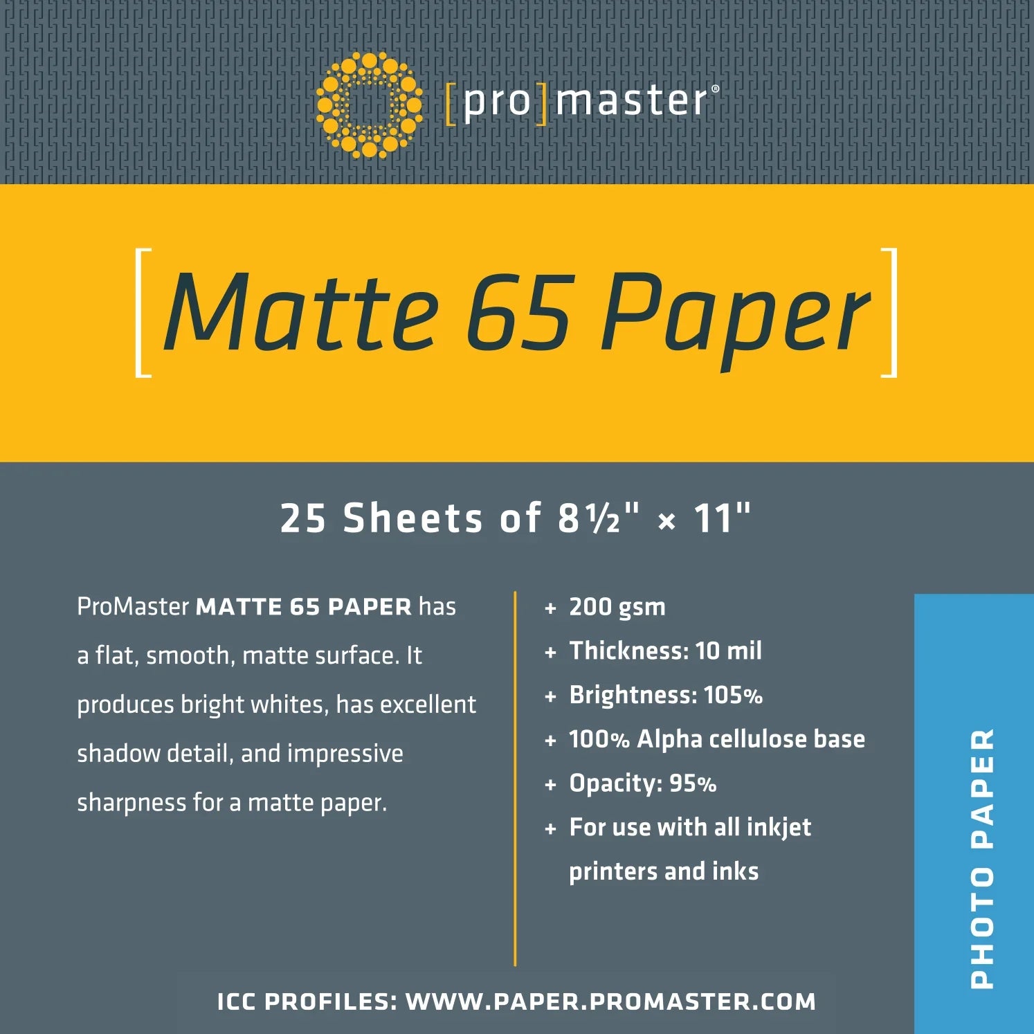 ProMaster Matte 65 Paper 8.5" x 11" - 25 Sheets (200 GSM) at PROCAM | procam.com