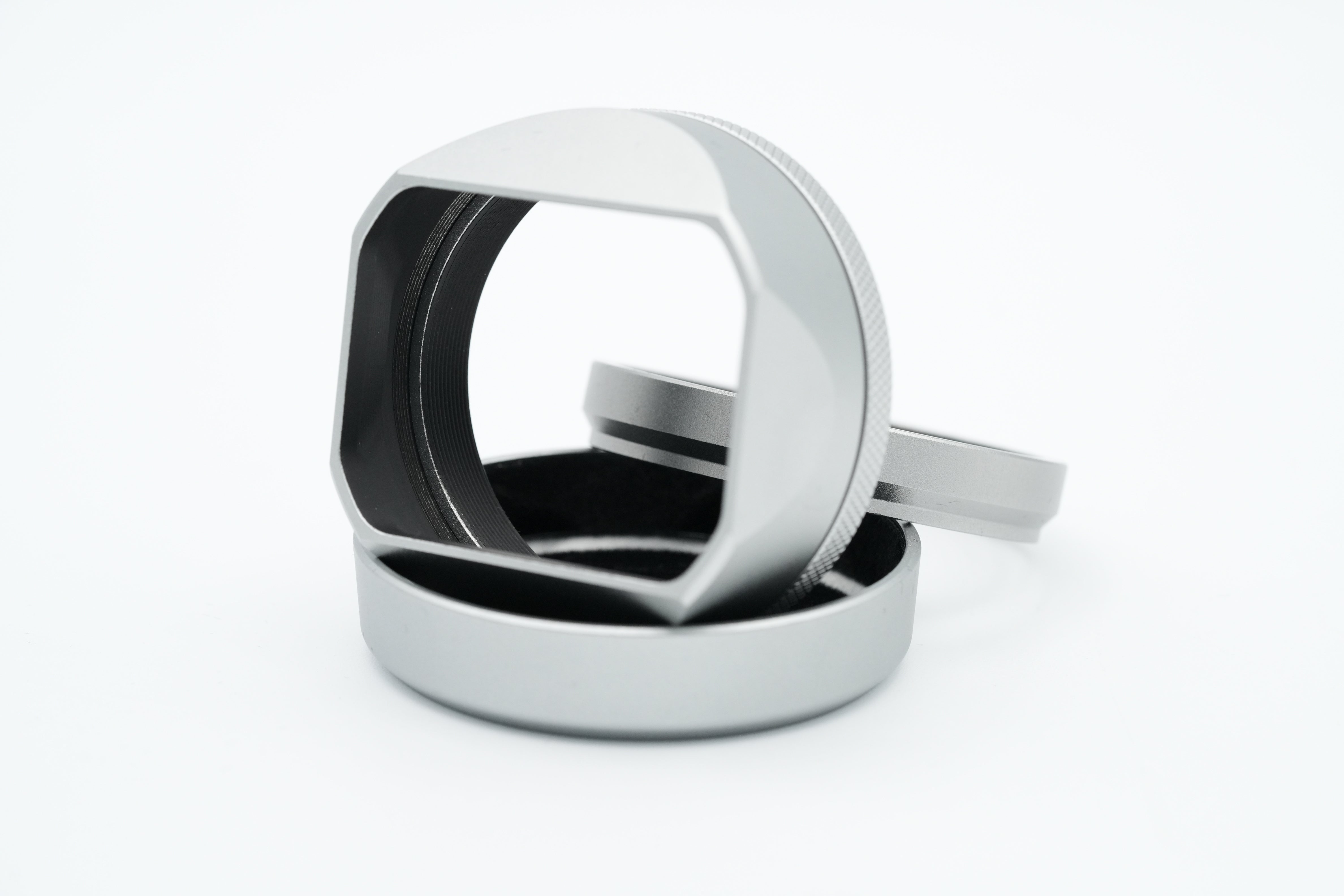 * USED * Haoge LH-X54W Square Metal Lens Hood with 49mm Adapter Ring for Fujifilm Fuji X100VI x100v Camera Silver