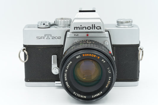 * USED * Minolta SRT202 SLR Film Camera w/ MC ROKKOR-X PF 50mm f/1.7 Lens