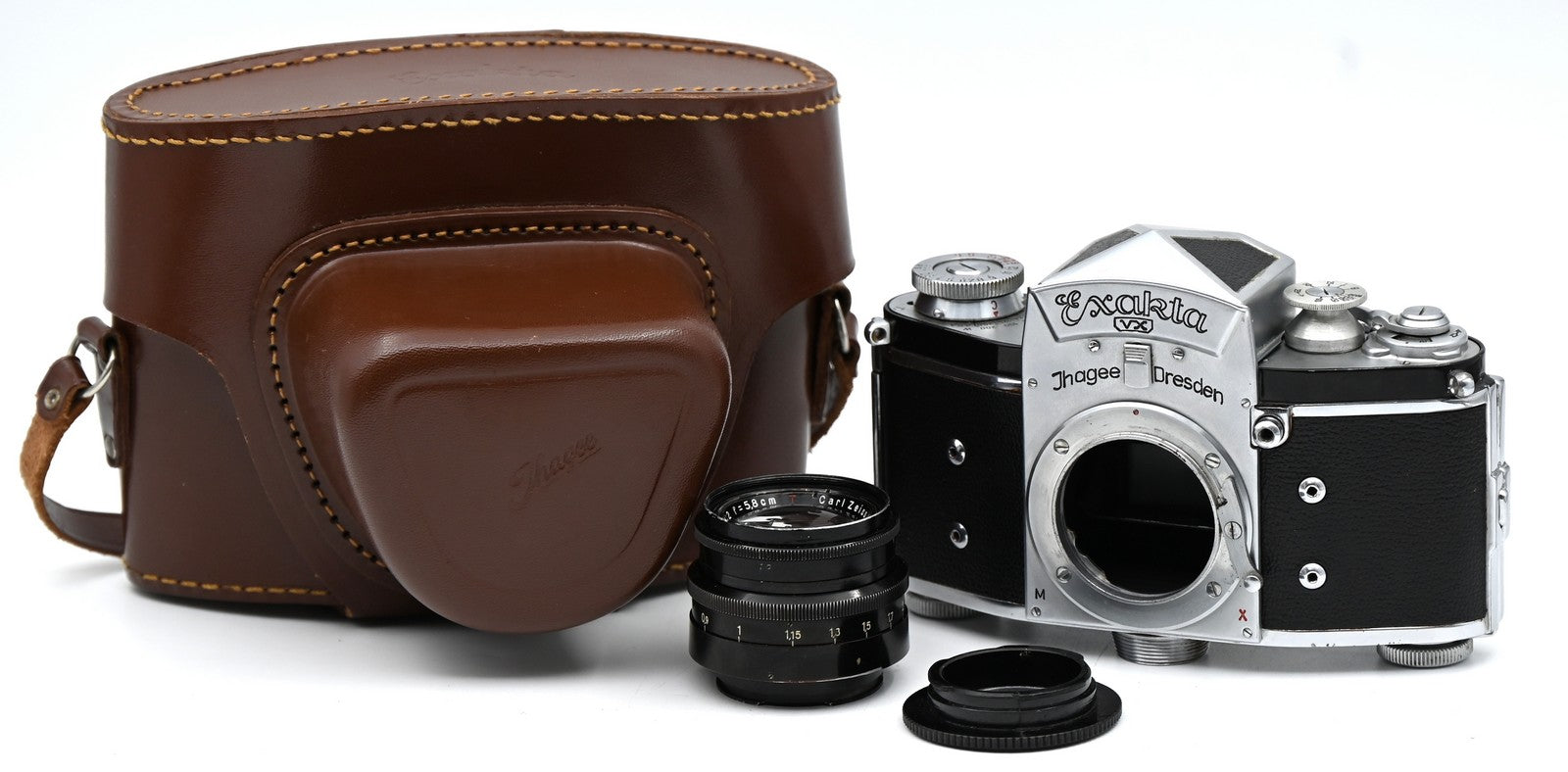 * USED * Jhagee Exakta VX II 35mm Film SLR Camera W/ Carl Zeiss Jena 5.8 cm F2 Lens and Case