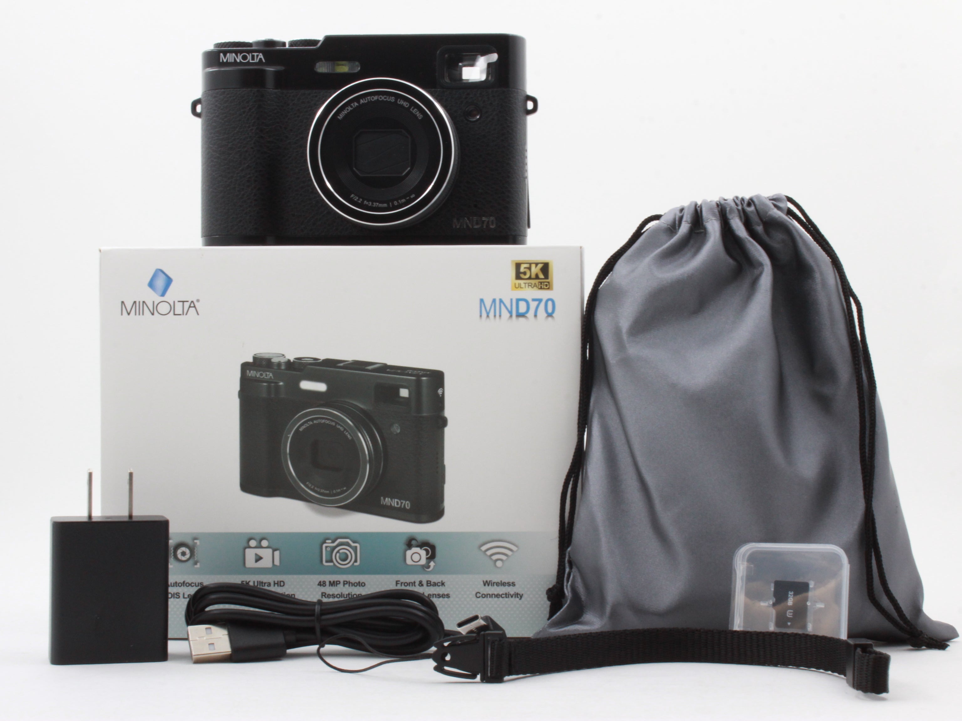 * OPEN BOX EXCELLENT * Minolta MND70 Retro 48MP Wi-Fi 5K UHD Dual Lens Digital Camera (Black)