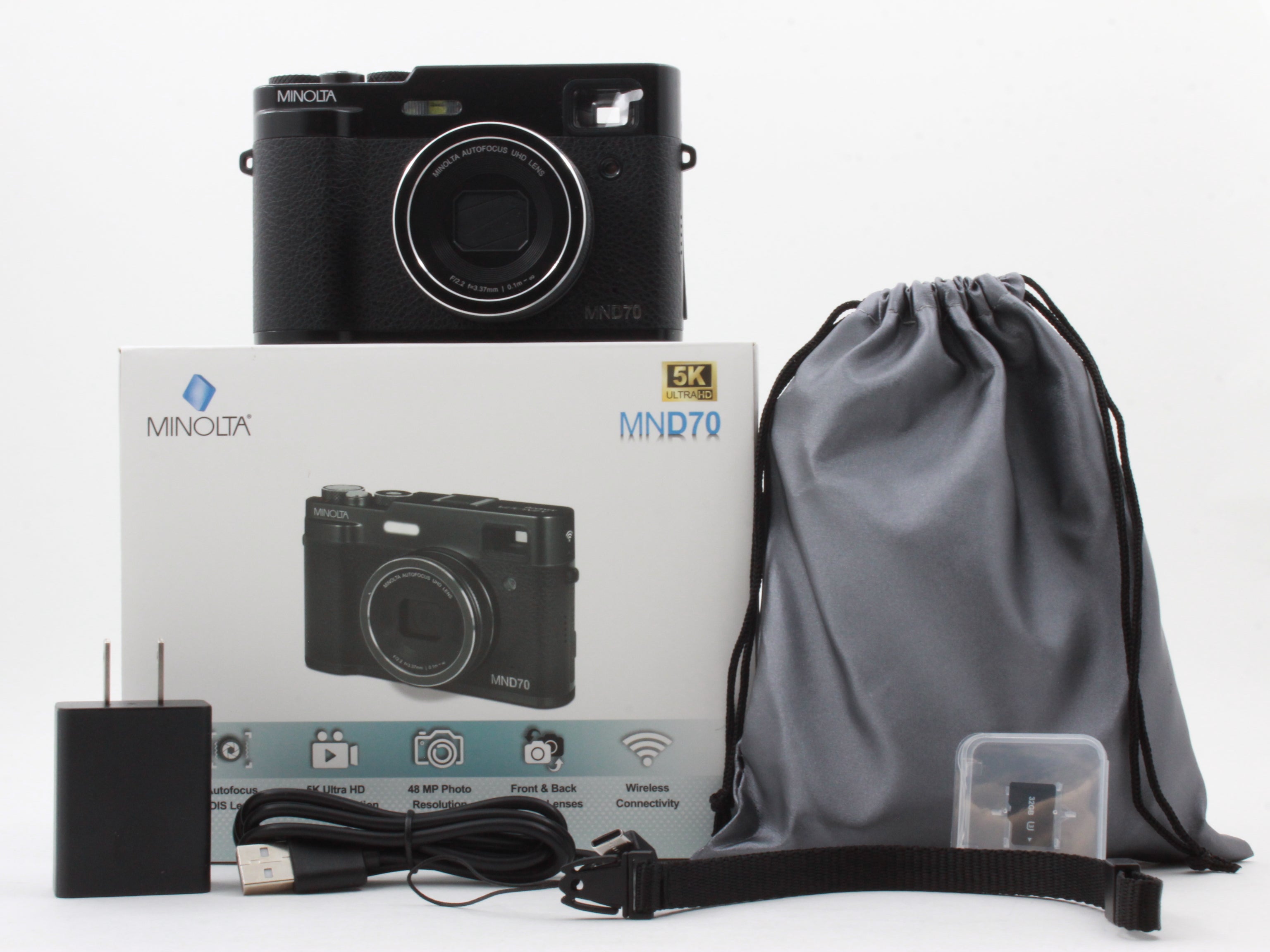 * OPEN BOX EXCELLENT * Minolta MND70 Retro 48MP Wi-Fi 5K UHD Dual Lens Digital Camera (Black)