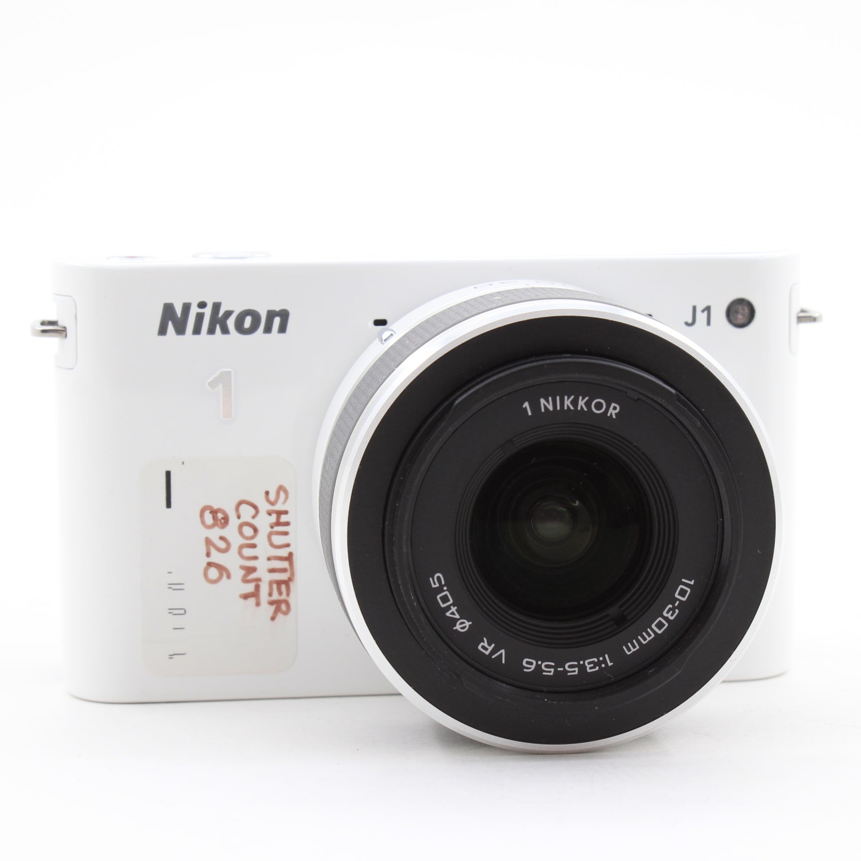 * USED * Nikon 1 J1 (White) with 1 Nikkor 10-30mm f/3.5-5.6 VR (White) Lens SHUTTER 826