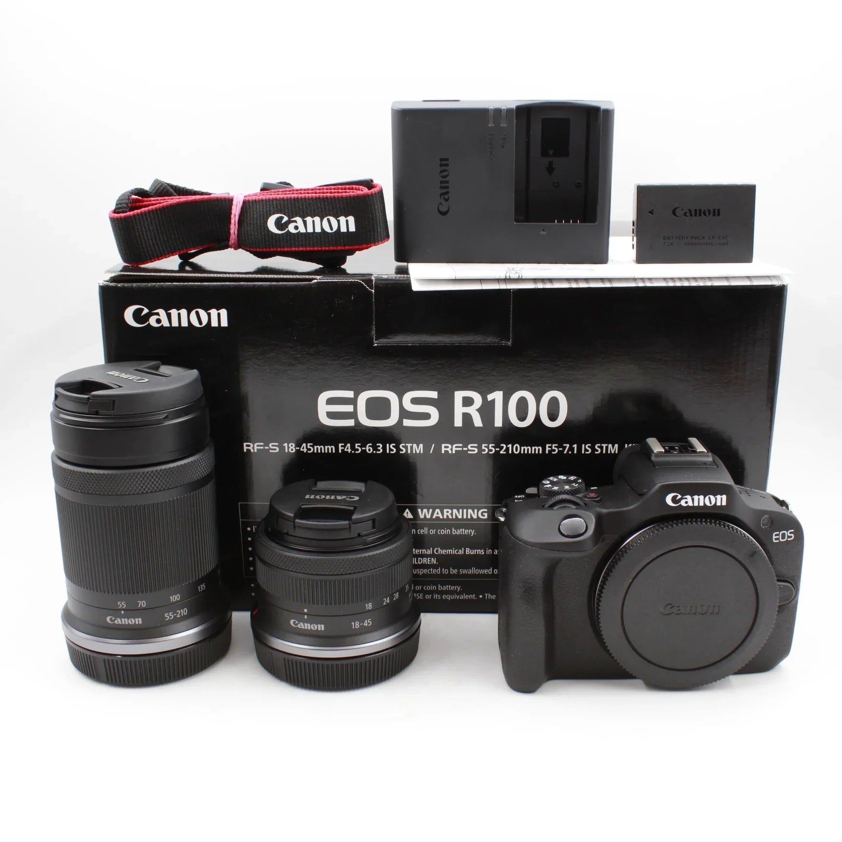 * OPEN BOX EXCELLENT * Canon EOS R100 Mirrorless Camera with RF-S 18-45mm f/4.5-6.3 IS STM Lens and RF-S 55-210mm f/5-7.1 IS STM Lens Kit at PROCAM | procam.com