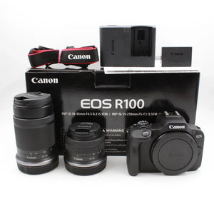 * OPEN BOX EXCELLENT * Canon EOS R100 Mirrorless Camera with RF-S 18-45mm f/4.5-6.3 IS STM Lens and RF-S 55-210mm f/5-7.1 IS STM Lens Kit at PROCAM | procam.com