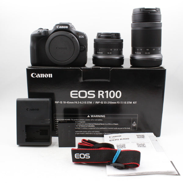 *** OPEN BOX EXCELLENT *** Canon EOS R100 Mirrorless Camera with RF-S 18-45mm f/4.5-6.3 IS STM Lens and RF-S 55-210mm f/5-7.1 IS STM Lens Kit