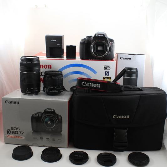 * OPEN BOX EXCELLENT * Canon EOS Rebel T7 DSLR Camera with 18-55mm and 75-300mm Lenses