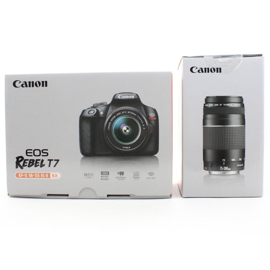 * OPEN BOX EXCELLENT * Canon EOS Rebel T7 DSLR Camera with 18-55mm and 75-300mm Lenses