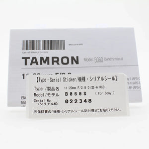 * OPEN BOX EXCELLENT * Tamron 11-20mm F/2.8 Di III-A RXD Lens for Sony E at PROCAM | procam.com