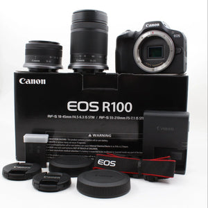 * OPEN BOX EXCELLENT * Canon EOS R100 Mirrorless Camera with RF-S 18-45mm f/4.5-6.3 IS STM Lens and RF-S 55-210mm f/5-7.1 IS STM Lens Kit at PROCAM | procam.com