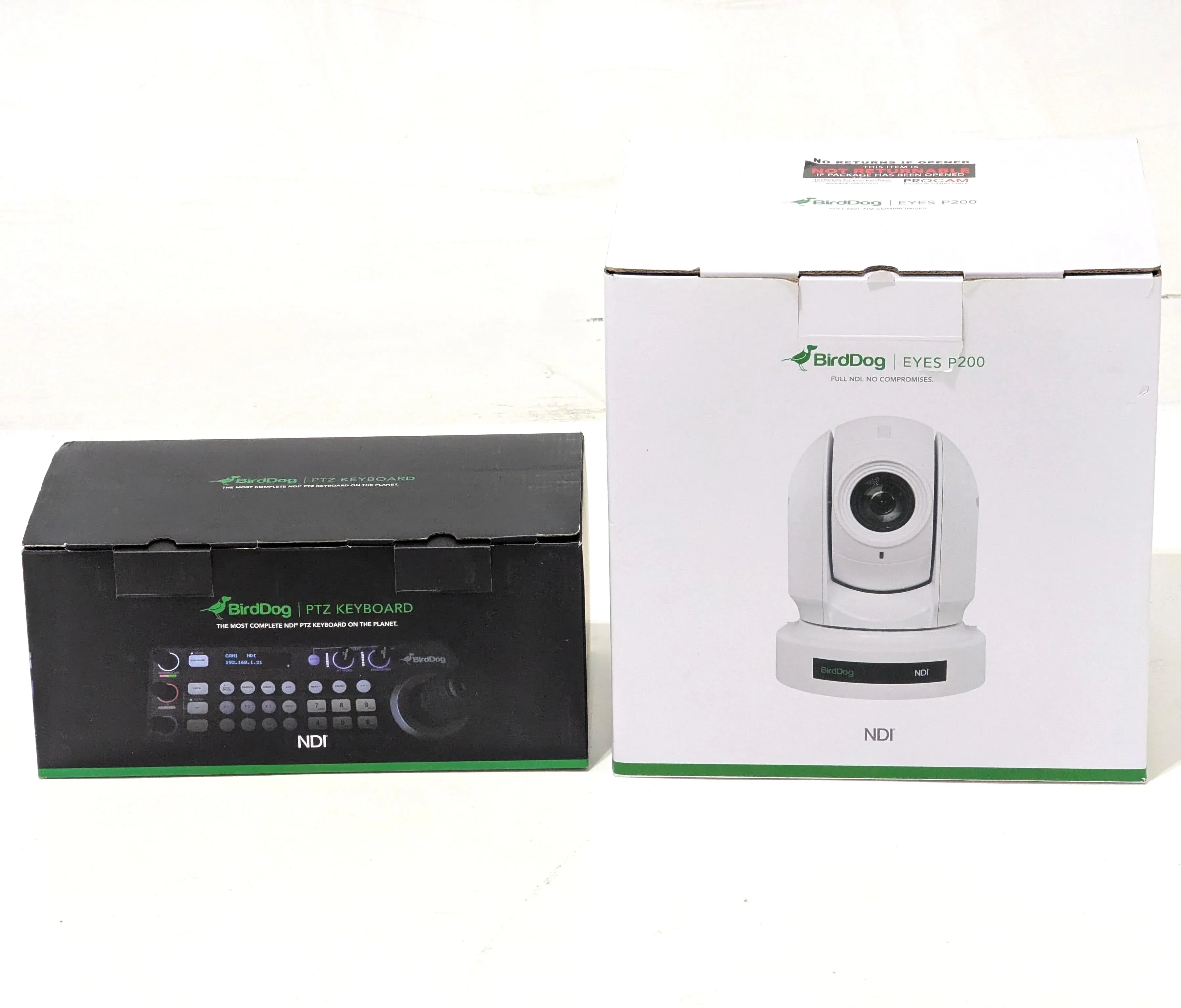 * DEMO * BirdDog Eyes P200 1080p Full NDI PTZ Camera (White) with PTZ Keyboard at PROCAM | procam.com