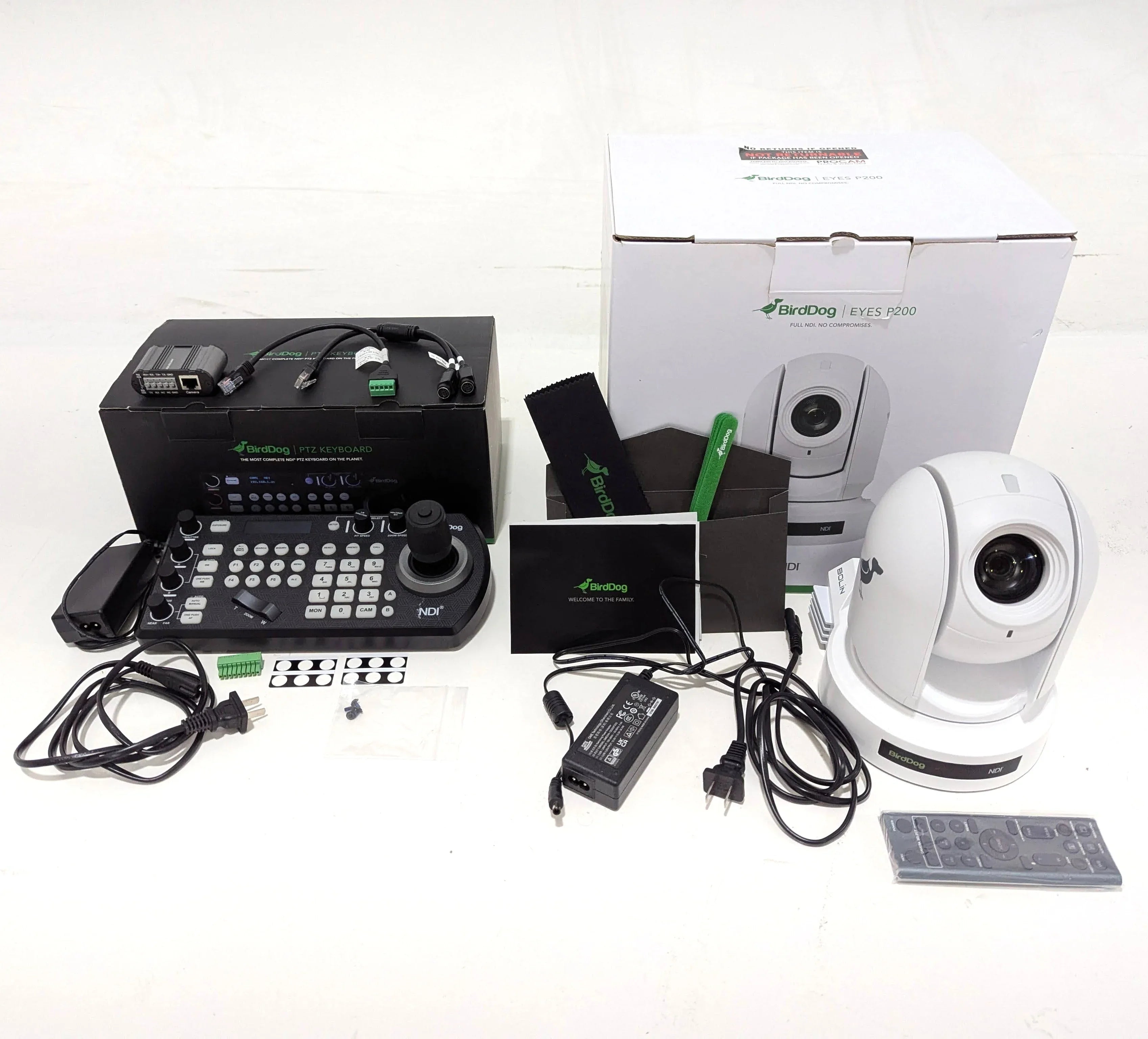 * DEMO * BirdDog Eyes P200 1080p Full NDI PTZ Camera (White) with PTZ Keyboard at PROCAM | procam.com