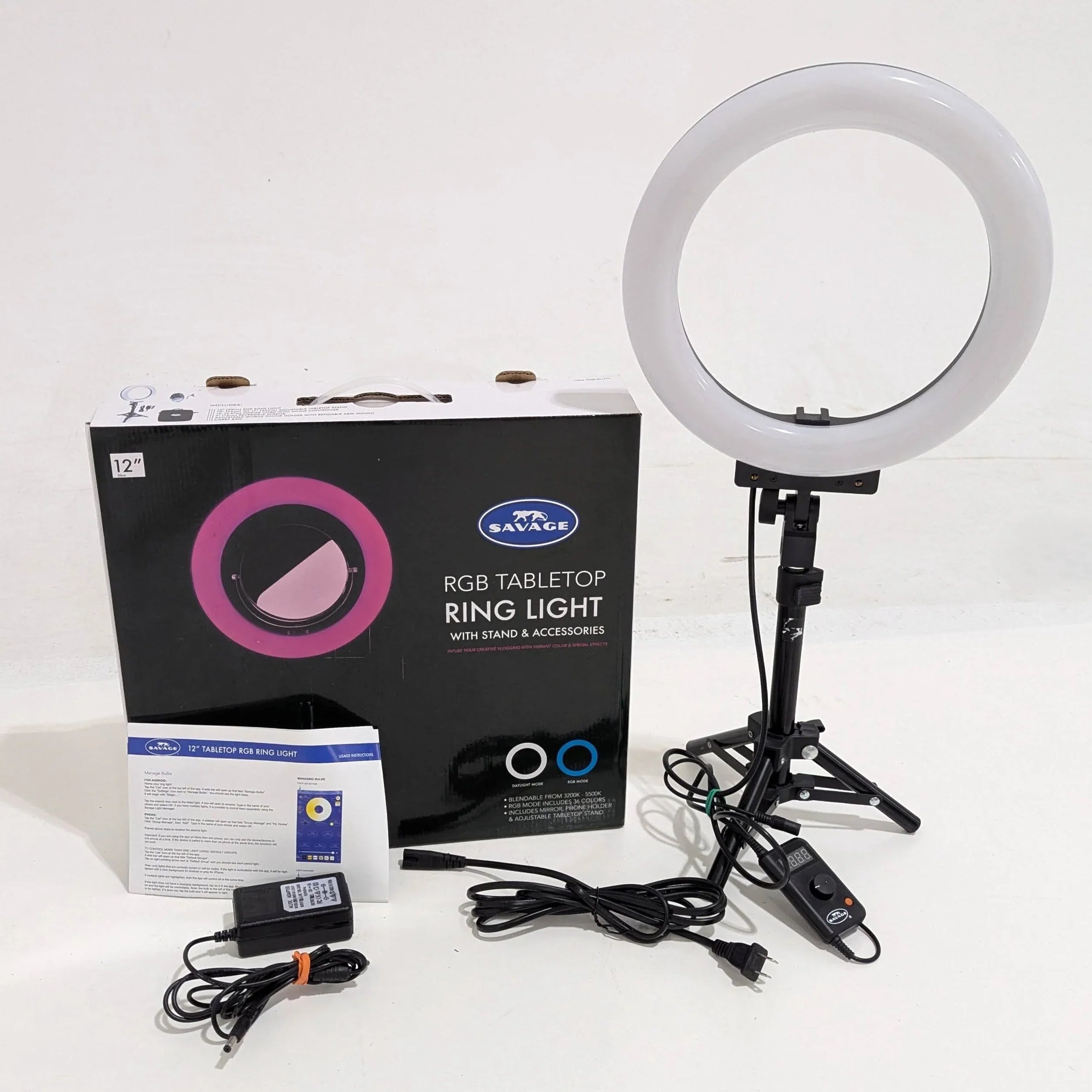 * DEMO * Savage 12" Bi-Color RGB Tabletop Ring Light with Stand at PROCAM | procam.com