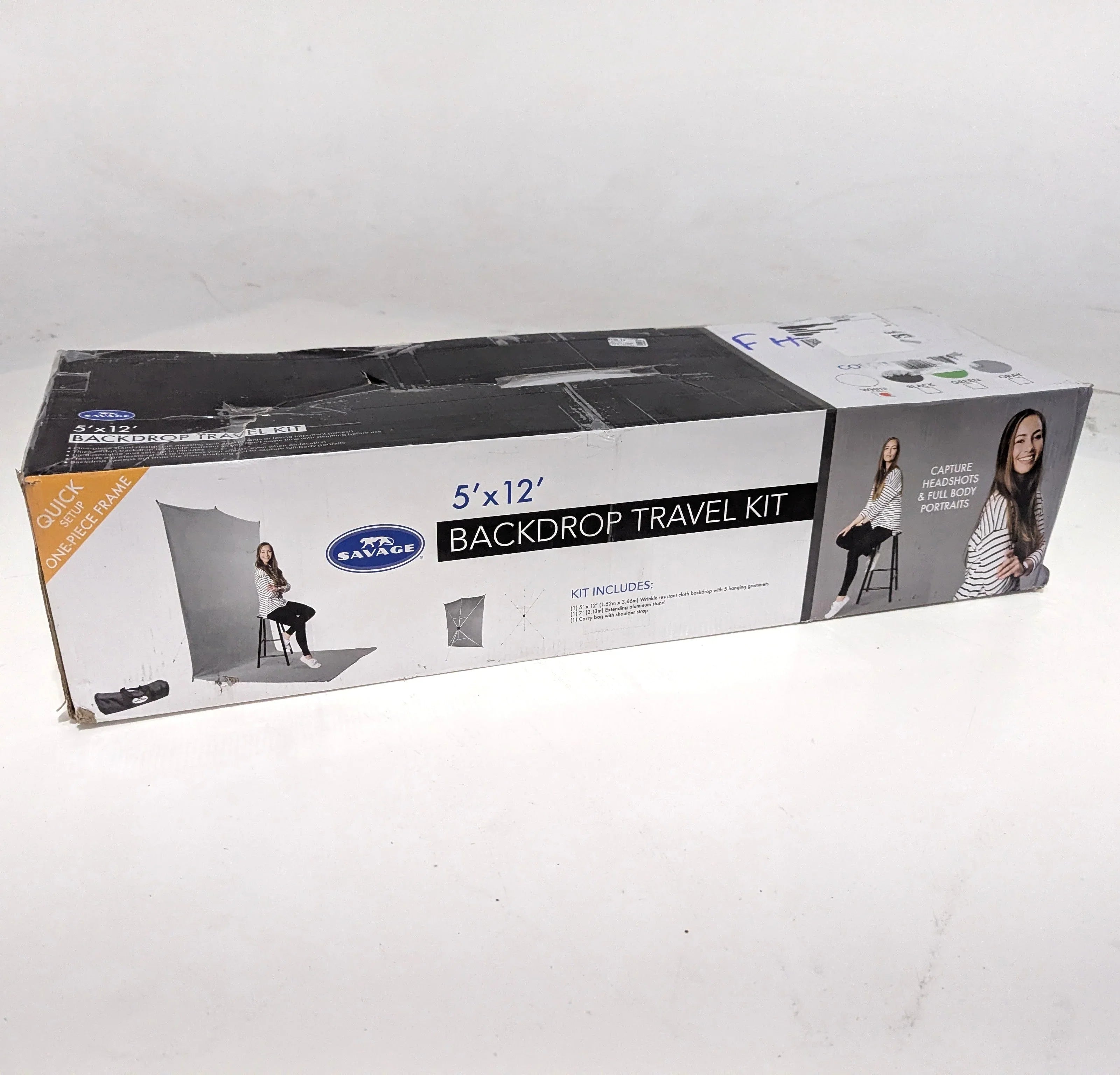 * OPEN BOX GOOD * Savage Backdrop Extended Travel Kit (White, 5 x 12') at PROCAM | procam.com