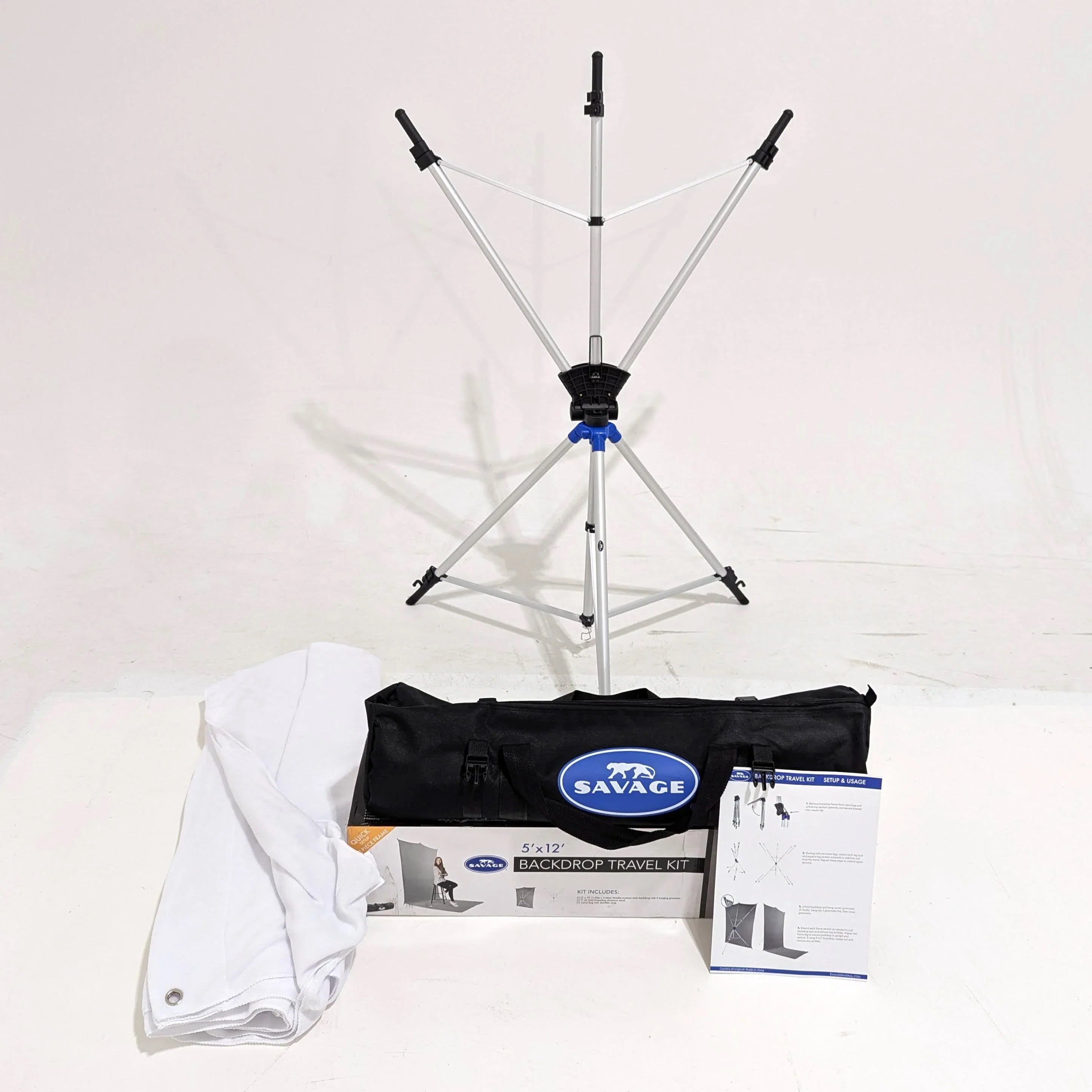 * OPEN BOX EXCELLENT * Savage Backdrop Extended Travel Kit (White, 5 x 12') at PROCAM | procam.com