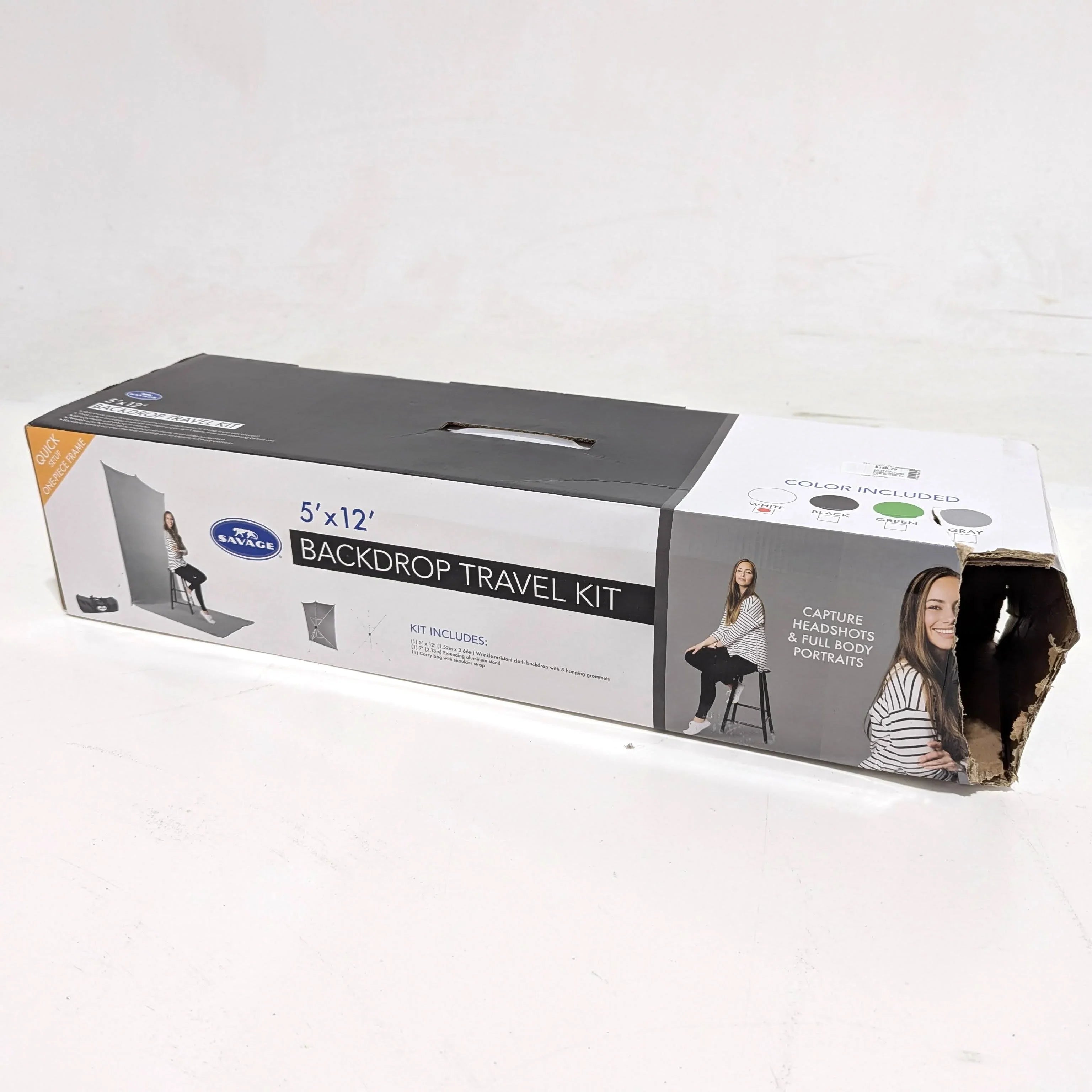 * OPEN BOX EXCELLENT * Savage Backdrop Extended Travel Kit (White, 5 x 12') at PROCAM | procam.com