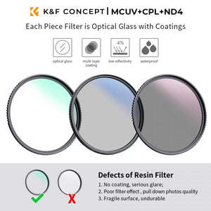 K&F Concept UV, CPL & ND4 Filter Kit - 67mm (K-Series) at PROCAM | procam.com