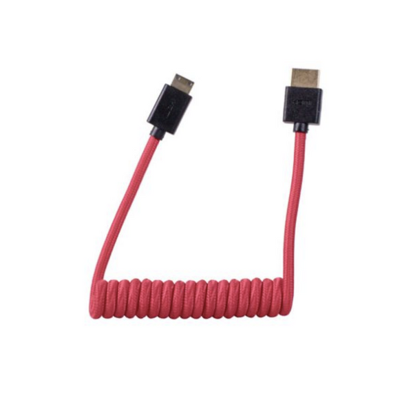 1SV Coiled Mini to Full HDMI Cable - 12-24" (Red)