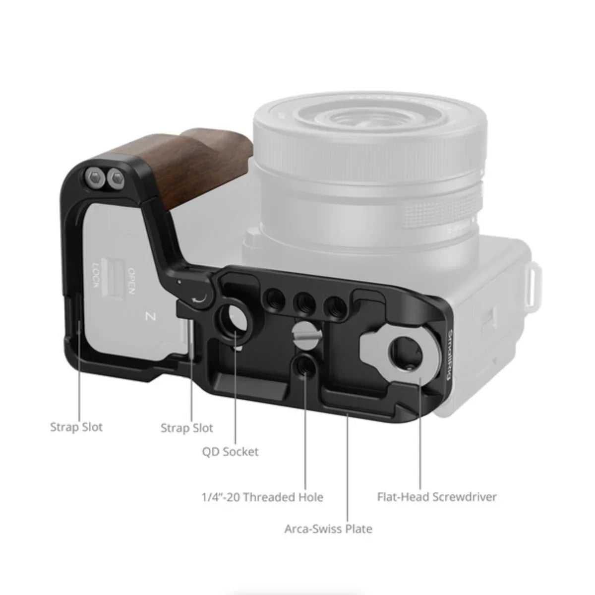 SmallRig L-Shape Mount Plate with Wooden Handle for Sony ZV-E10 II at PROCAM | procam.com