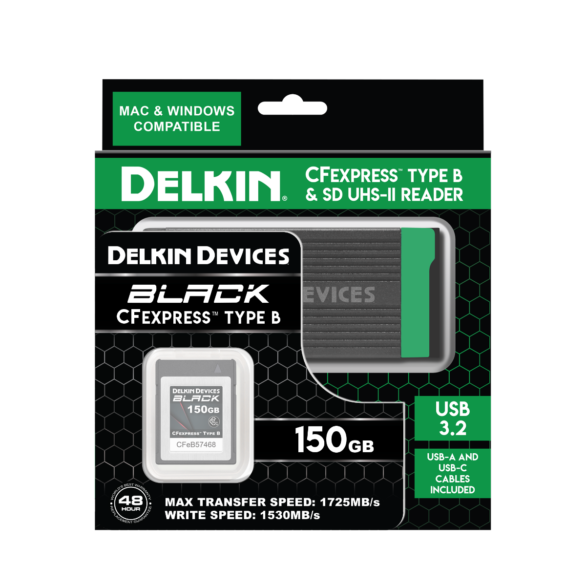 Delkin Devices BLACK CFexpress Type B Memory Card - 150GB W/ USB 3.2 C ...