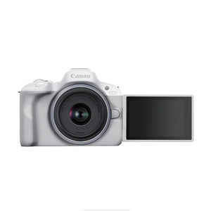 Canon EOS R50 Mirrorless Camera with RF-S 18-45mm f/4.5-6.3 IS STM Lens (White) at PROCAM | procam.com
