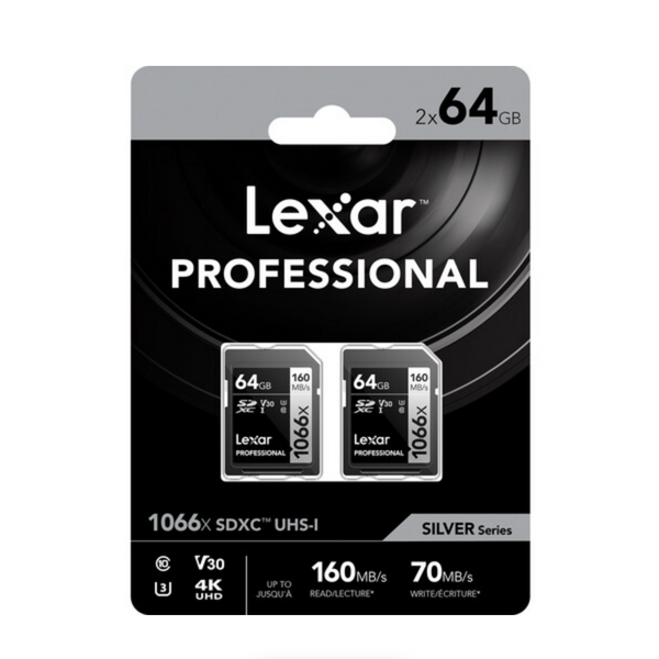 Lexar Professional 1066x UHS-I SDXC Memory Card (SILVER Series) - 64GB (2-Pack)