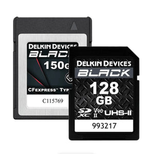 Delkin Devices 150GB BLACK CFexpress Type-B & 128GB BLACK RUGGED UHS-II SDXC Memory Card Bundle at PROCAM | procam.com