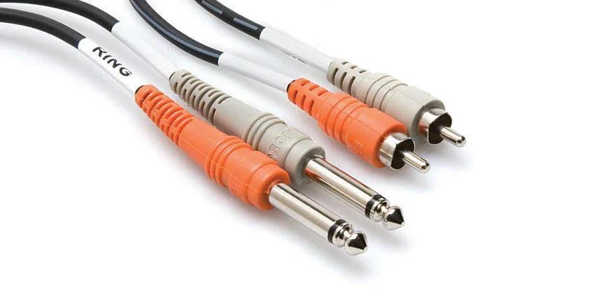 Hosa Two 1/4'' Phone Male to Two RCA Male Unbalanced Cable (Molded Plugs) - 10' at PROCAM | procam.com