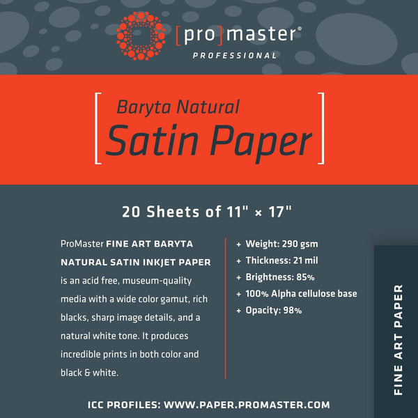 ProMaster Fine Art Baryta Natural Satin Inkjet Photo Paper - 11''x17'' - 20 Sheets | PROCAM