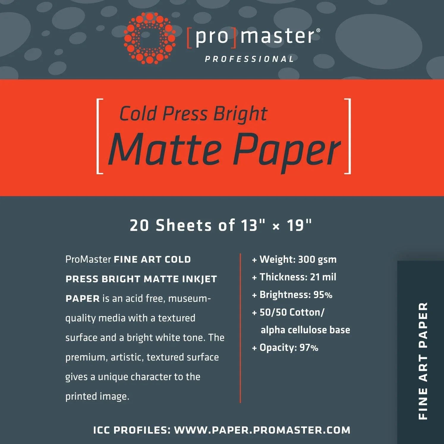 ProMaster Fine Art Cold Press Bright Matte Inkjet Photo Paper - 13''x19'' - 20 Sheets at PROCAM | procam.com