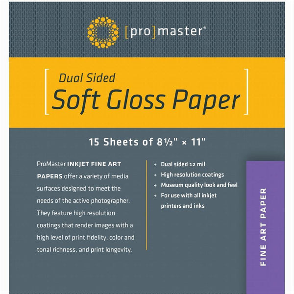 ProMaster Fine Art Dual Sided Inkjet Photo Paper - Soft-Gloss - 8 1/2 x 11'' - 15 Sheets | PROCAM