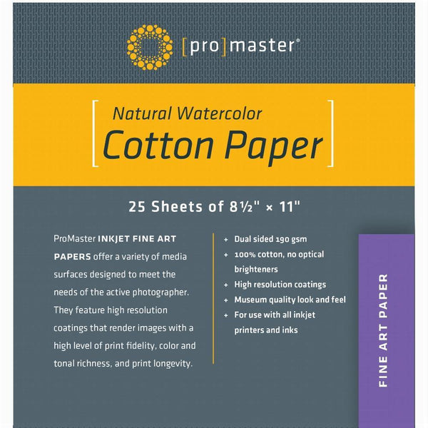 ProMaster Fine Art Inkjet Paper - 100% Cotton - Natural Watercolor - 8 1/2 x 11'' - 25 Sheets | PROCAM