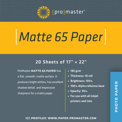 ProMaster Matte 65 Paper (17"x22", 20 Sheets) | PROCAM